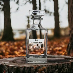 No Trespassing Decanter 26 Oz Bourbon Whisky Glass Private Dock Customize NEW